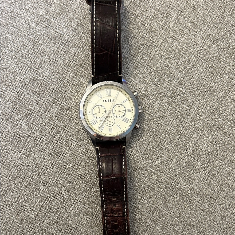 Fossil Dark Brown Leather Watch with Silver Case